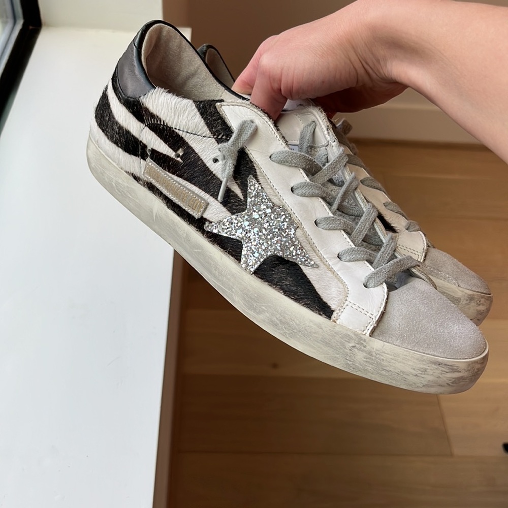 SuperStar Golden Goose Calf Hair Zebra glitter sz 40